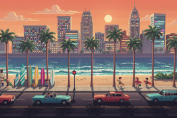 découvrez los angeles en pixel art : une représentation vibrante des palmiers emblématiques, des buildings modernes et de la riche culture californienne.