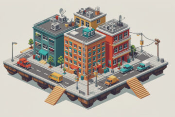 découvrez comment eboy utilise la perspective isométrique pour créer des scènes en pixel art riches en détails et donner du volume à ses univers.